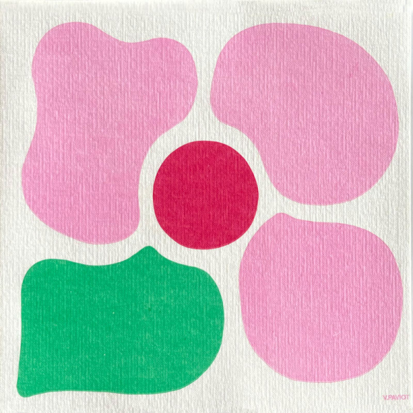 Paviot, Napkin, Fleur Rose Pop, pink red, green printed, detail